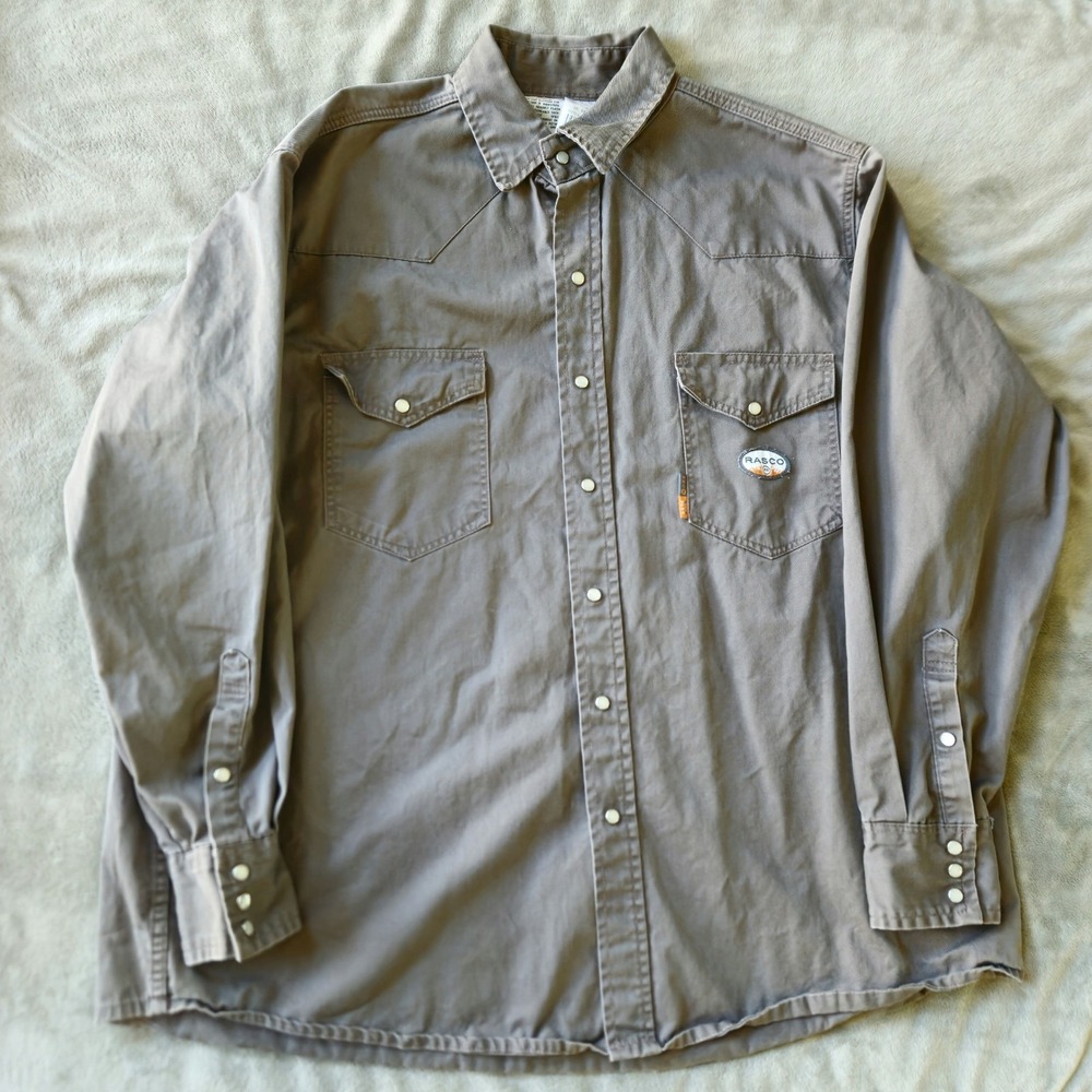 Rasco FR Flame Resistant Work Shirt Mens 3XL Long Gray Pearl Snap Western HRC2